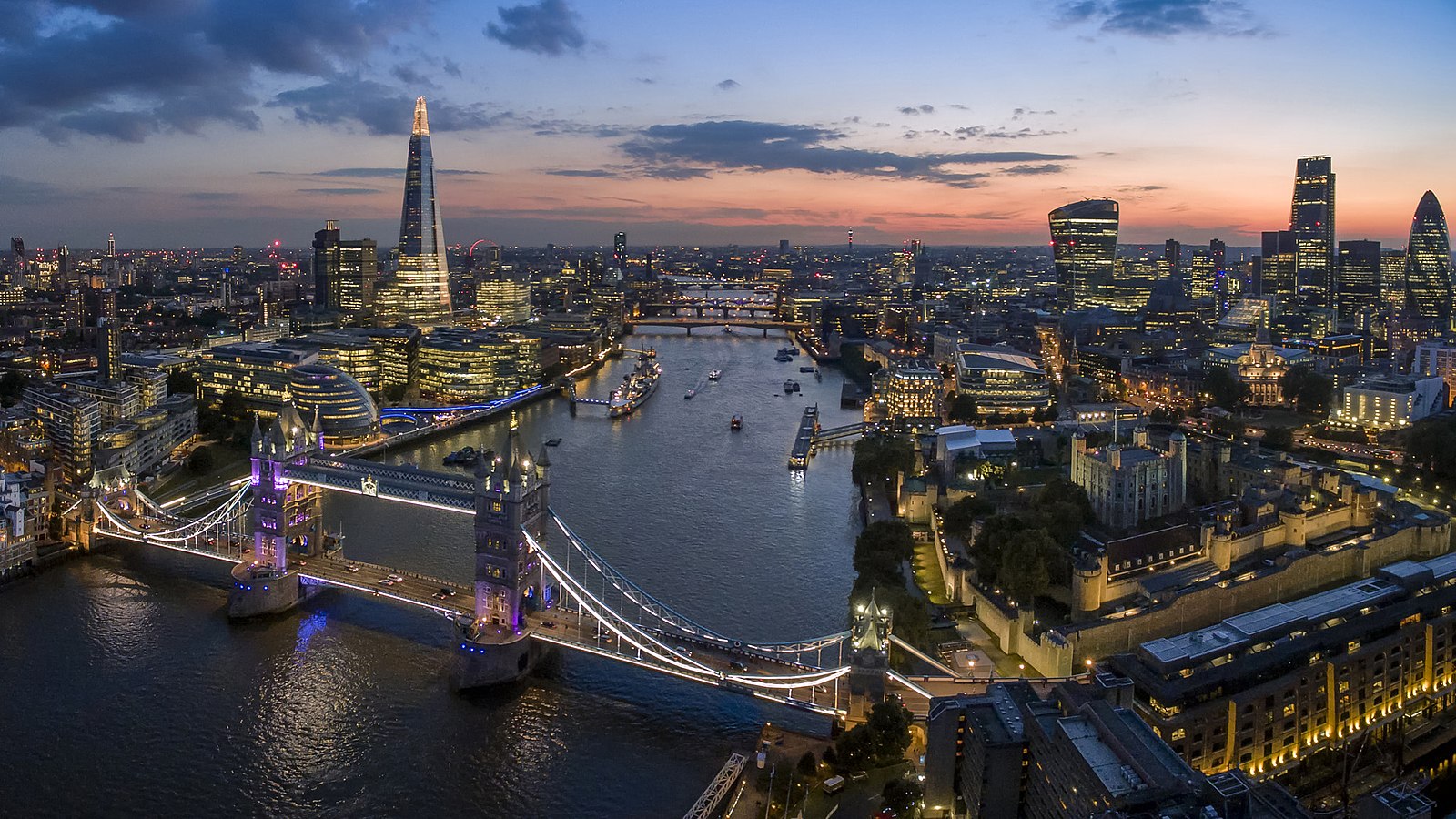 London Aerial View with Tower Bridge and Thames River
