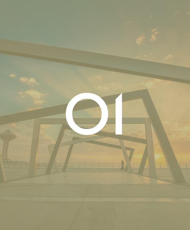 Card 01 - Accumulated experiences - Modern architectural beams with geometric angular design in golden tones